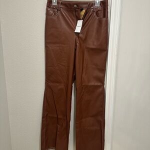 Brown faux leather pants with white stitching, forever 21